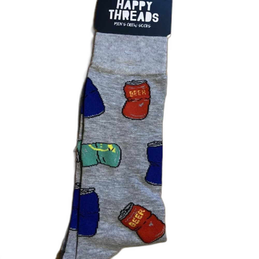 Happy Threads Beer Cans Crew Socks Men's 6-12 NWT